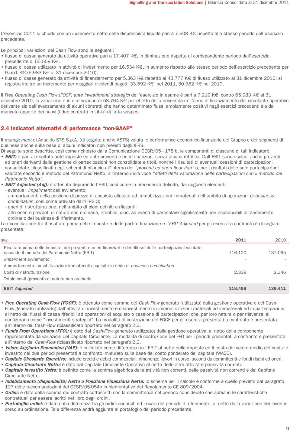 407 K, in diminuzione rispetto al corrispondente periodo dell esercizio precedente di 55.559 K ; flusso di cassa utilizzato in attività di investimento per 16.