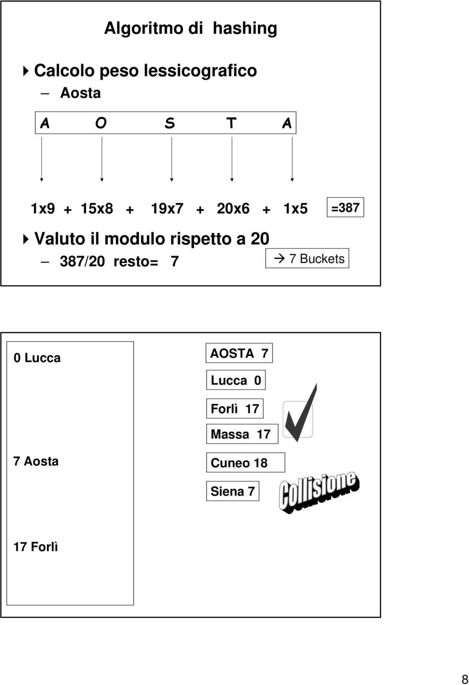 rispetto a 20 387/20 resto= 7 7 Buckets 0 Lucca AOSTA 7