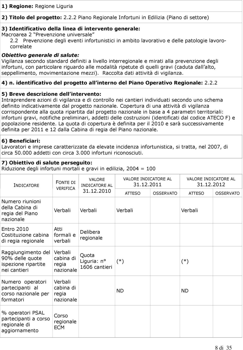 alla prevenzione degli infortuni, con particolare riguardo alle modalità ripetute di quelli gravi (caduta dall alto, seppellimento, movimentazione mezzi). Raccolta dati attività di vigilanza. 4) n.