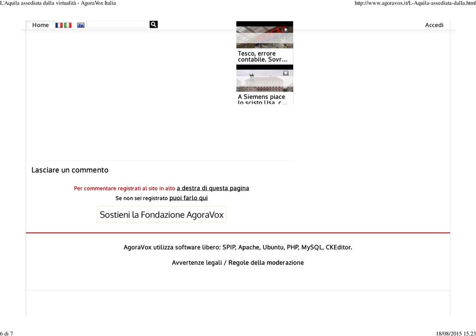 sito in alto a destra di questa pagina Se non sei registrato puoi farlo qui Sostieni la