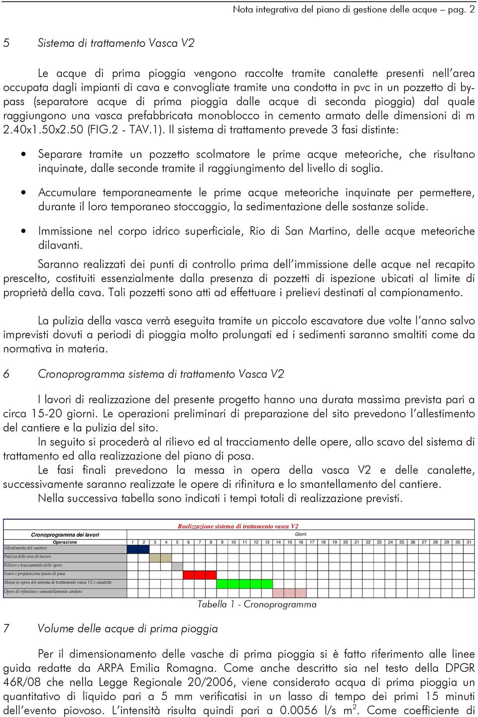 pozzetto di bypass (separatore acque di prima pioggia dalle acque di seconda pioggia) dal quale raggiungono una vasca prefabbricata monoblocco in cemento armato delle dimensioni di m 2.40x1.50x2.