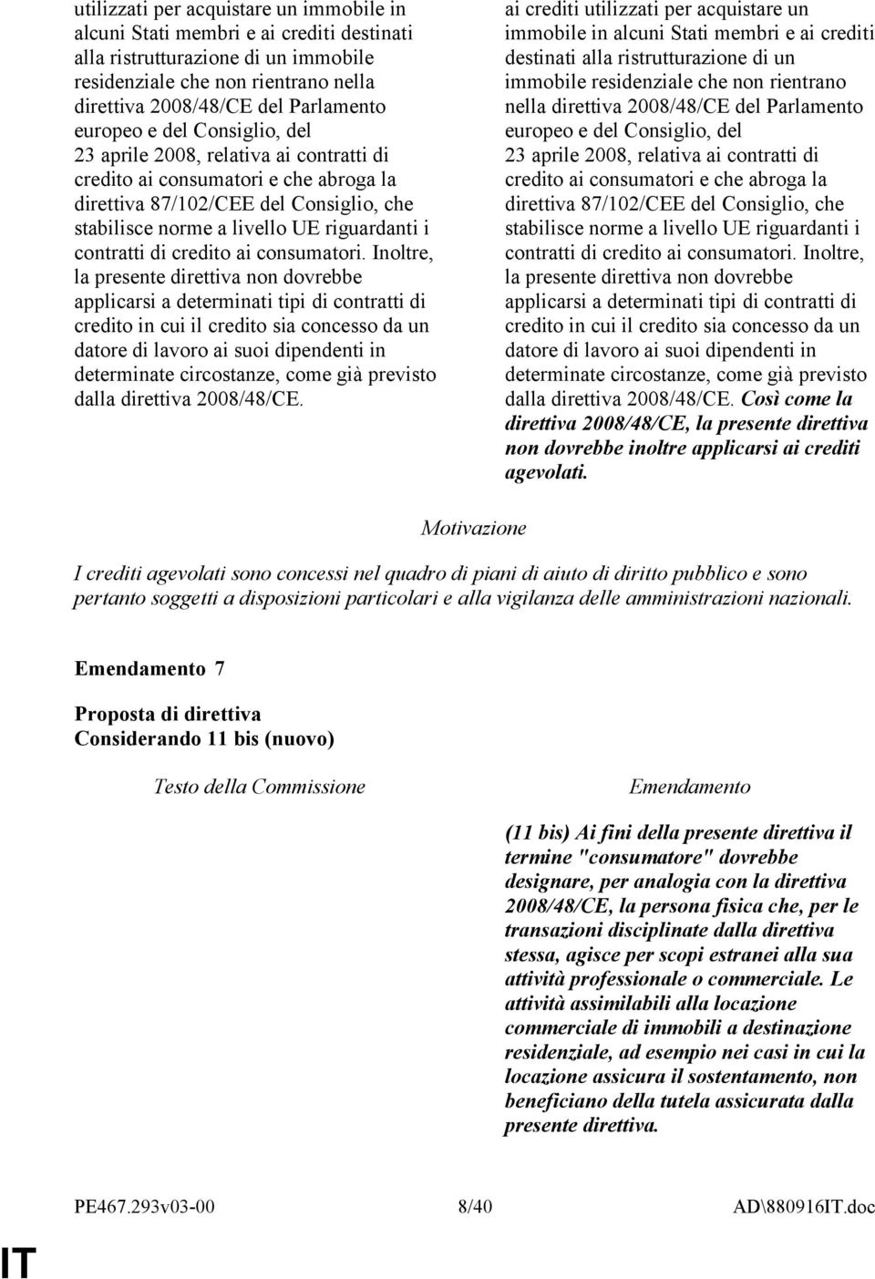 contratti di credito ai consumatori.