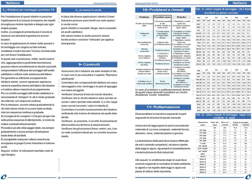 In caso di applicazione di motori molto pesanti o di montaggio con cinghia sul lato entrata, contattare il nostro Servizio Tecnico-Commerciale per veri-ficare l installazione.