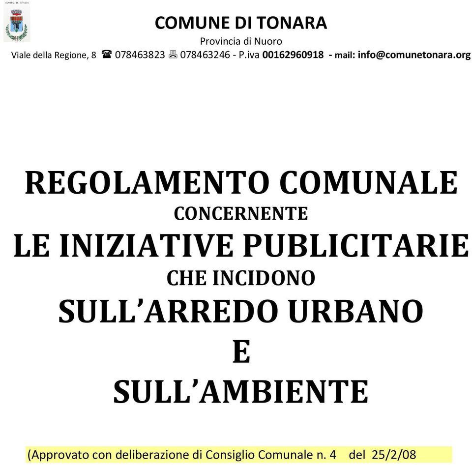 org REGOLAMENTO COMUNALE CONCERNENTE LE INIZIATIVE PUBLICITARIE CHE