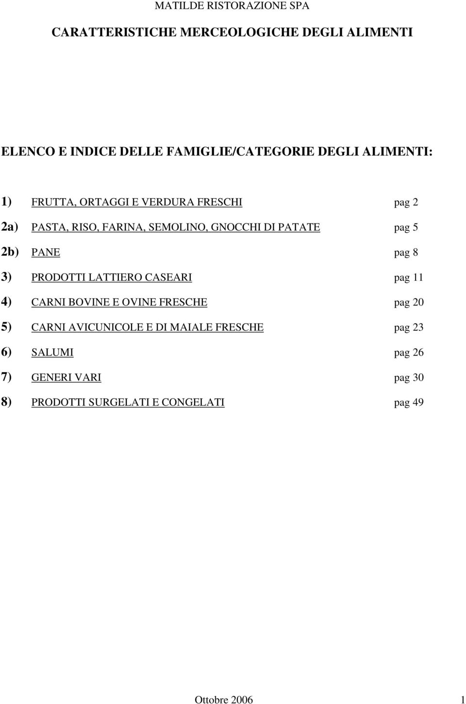 CASEARI pag 11 4) CARNI BOVINE E OVINE FRESCHE pag 20 5) CARNI AVICUNICOLE E DI MAIALE FRESCHE