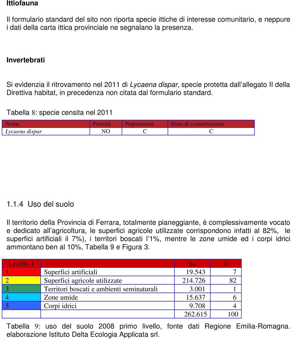 Tabella 8: specie censita nel 2011