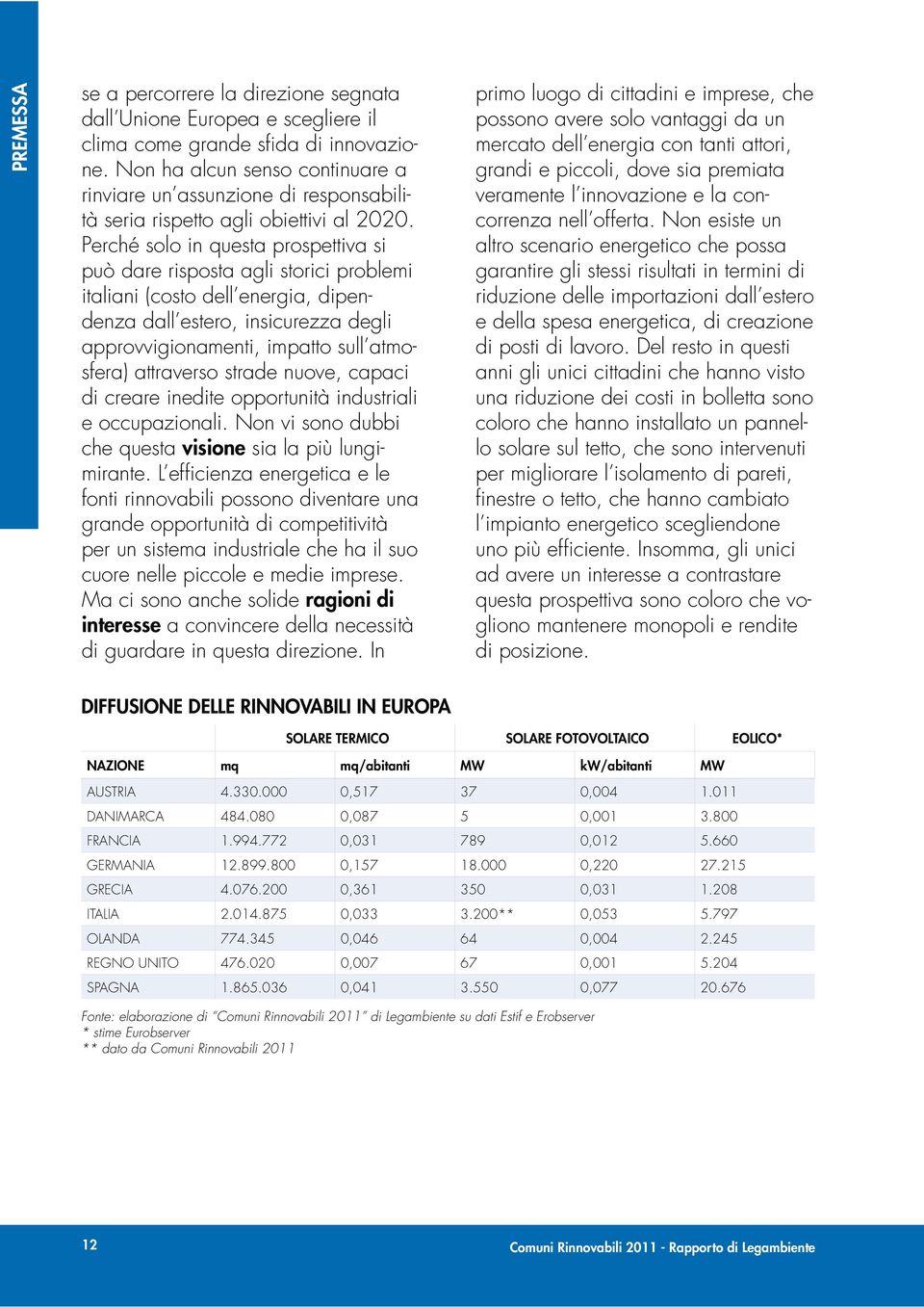 Perché solo in questa prospettiva si può dare risposta agli storici problemi italiani (costo dell energia, dipendenza dall estero, insicurezza degli approvvigionamenti, impatto sull atmosfera)