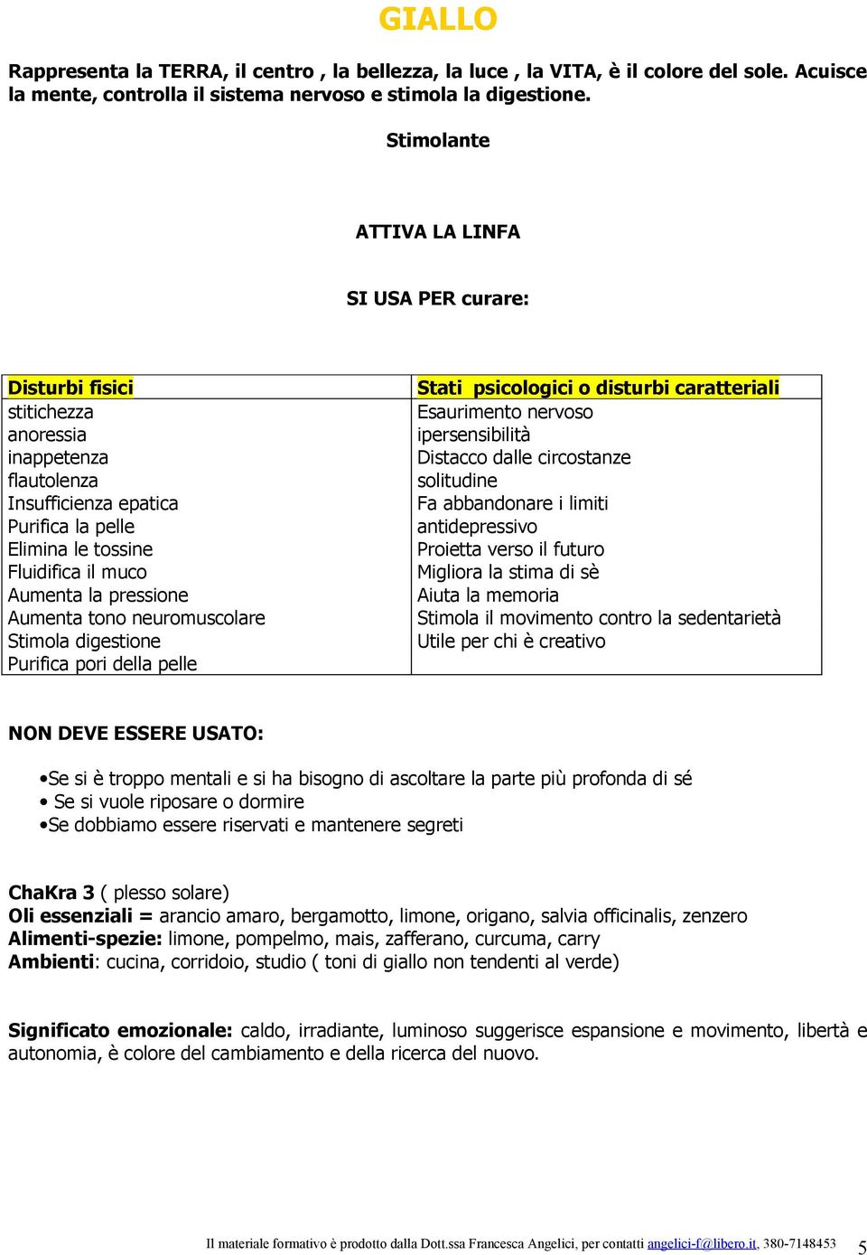 pressione Aumenta tono neuromuscolare Stimola digestione Purifica pori della pelle Stati psicologici o disturbi caratteriali Esaurimento nervoso ipersensibilità Distacco dalle circostanze solitudine