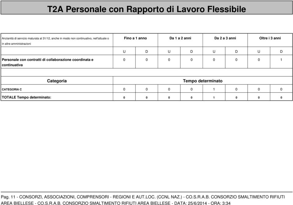 collaborazione coordinata e continuativa 0 0 0 0 0 0 0 1 Categoria Tempo determinato CATEGORIA C 0 0 0 0 1 0 0 0 TOTALE Tempo