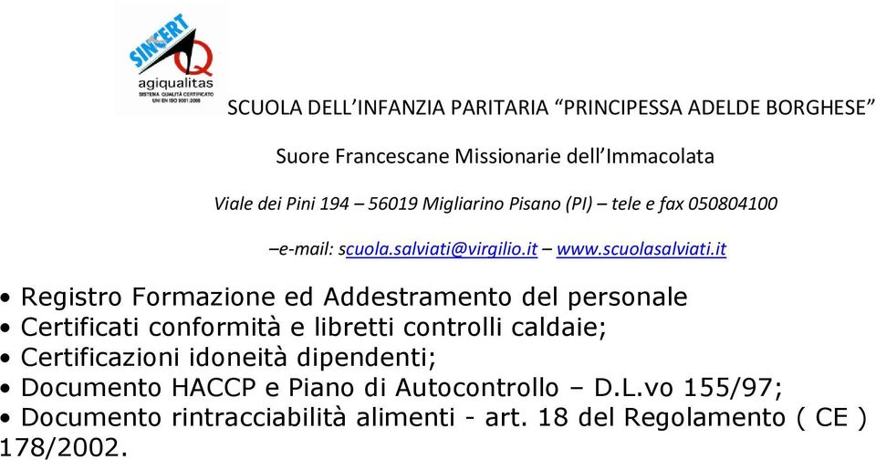 dipendenti; Documento HACCP e Piano di Autocontrollo D.L.