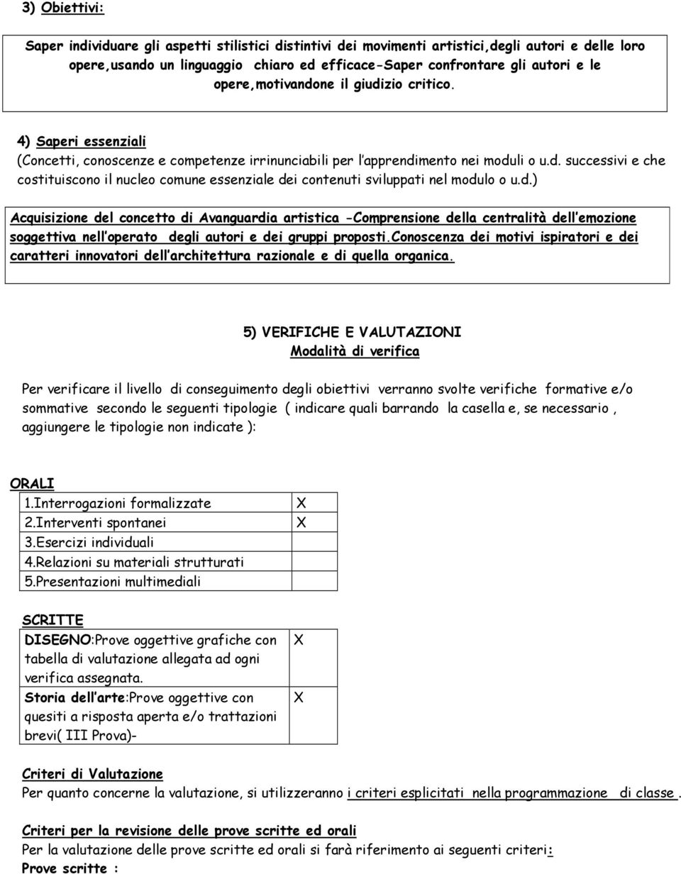 4) Saperi essenziali Acquisizione del concetto di Avanguardia artistica -Comprensione della centralità dell emozione soggettiva nell operato degli autori e dei gruppi proposti.