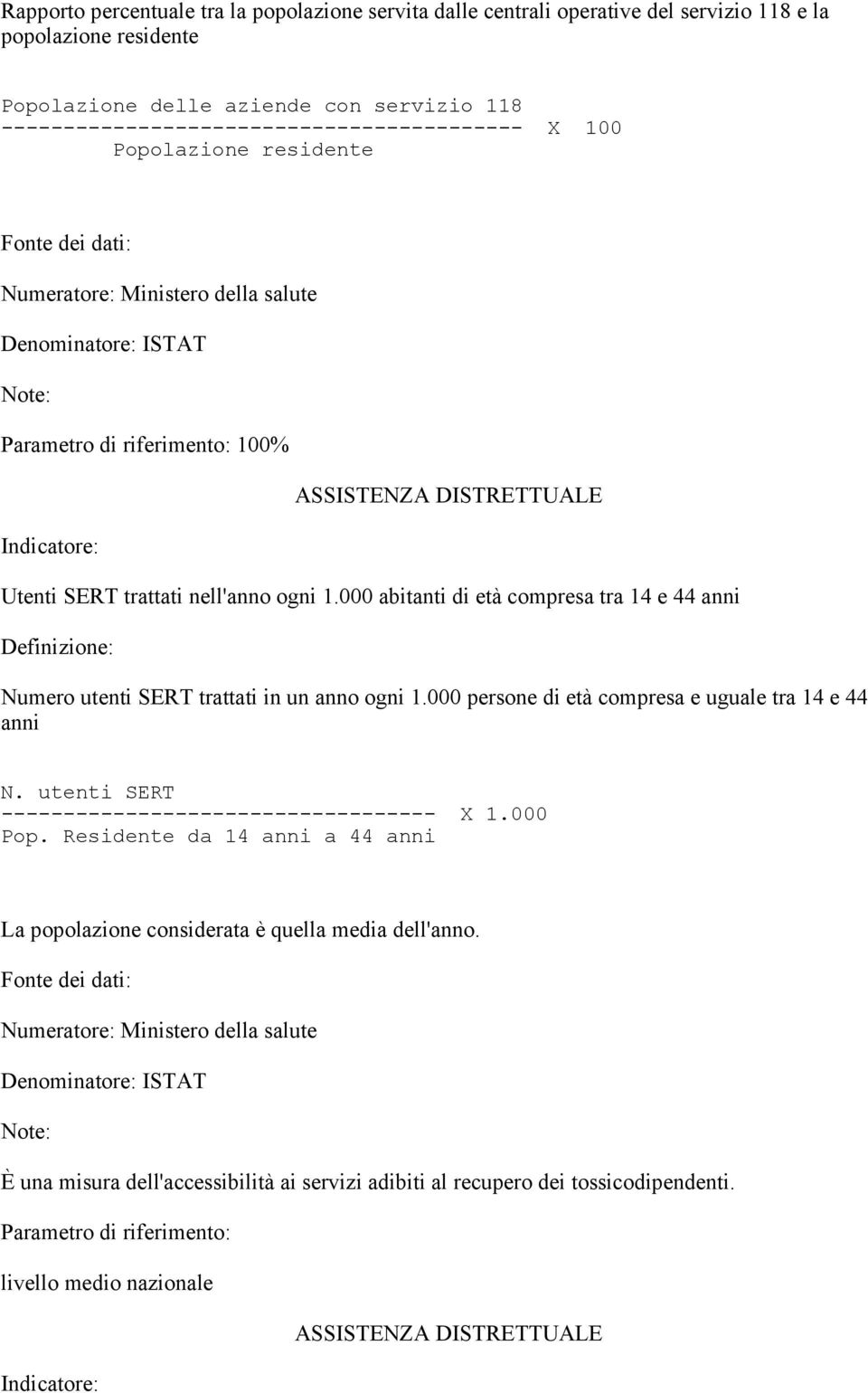 000 abitanti di età compresa tra 14 e 44 anni Numero utenti SERT trattati in un anno ogni 1.000 persone di età compresa e uguale tra 14 e 44 anni N.