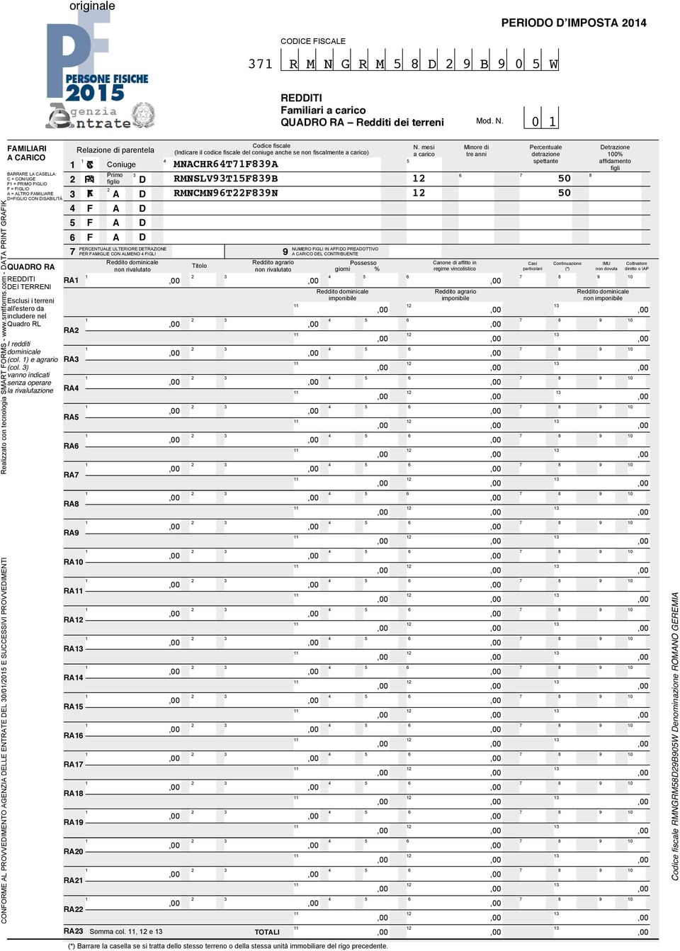 0 CONFORME AL PROVVEDIMENTO AGENZIA DELLE ENTRATE DEL 0/0/0 E SUCCESSIVI PROVVEDIMENTI FAMILIARI A CARICO BARRARE LA CASELLA: C = CONIUGE F = PRIMO FIGLIO F = FIGLIO A = ALTRO FAMILIARE D=FIGLIO CON