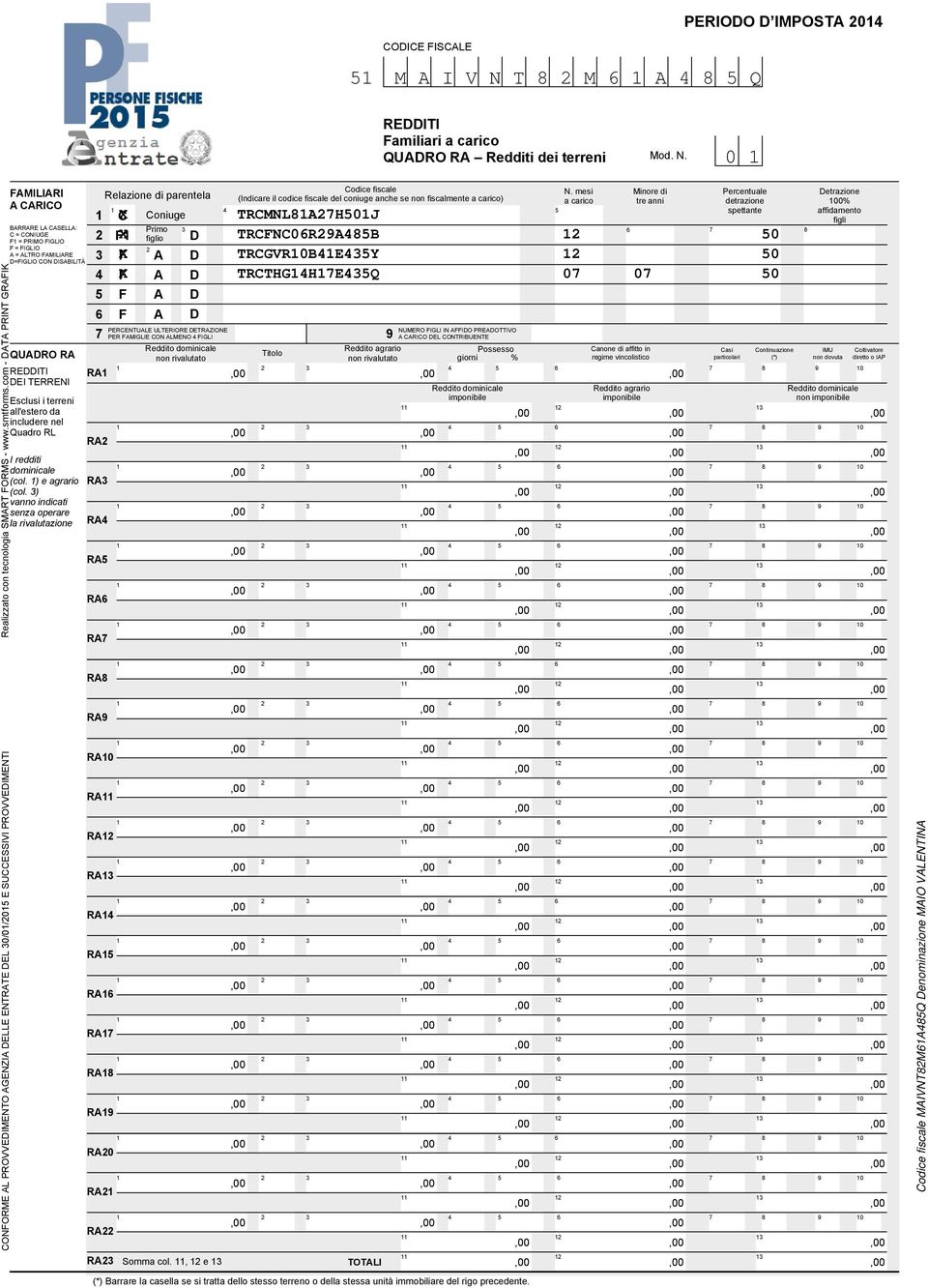 0 CONFORME AL PROVVEDIMENTO AGENZIA DELLE ENTRATE DEL 000 E SUCCESSIVI PROVVEDIMENTI FAMILIARI A CARICO BARRARE LA CASELLA: C = CONIUGE F = PRIMO FIGLIO F = FIGLIO A = ALTRO FAMILIARE D=FIGLIO CON