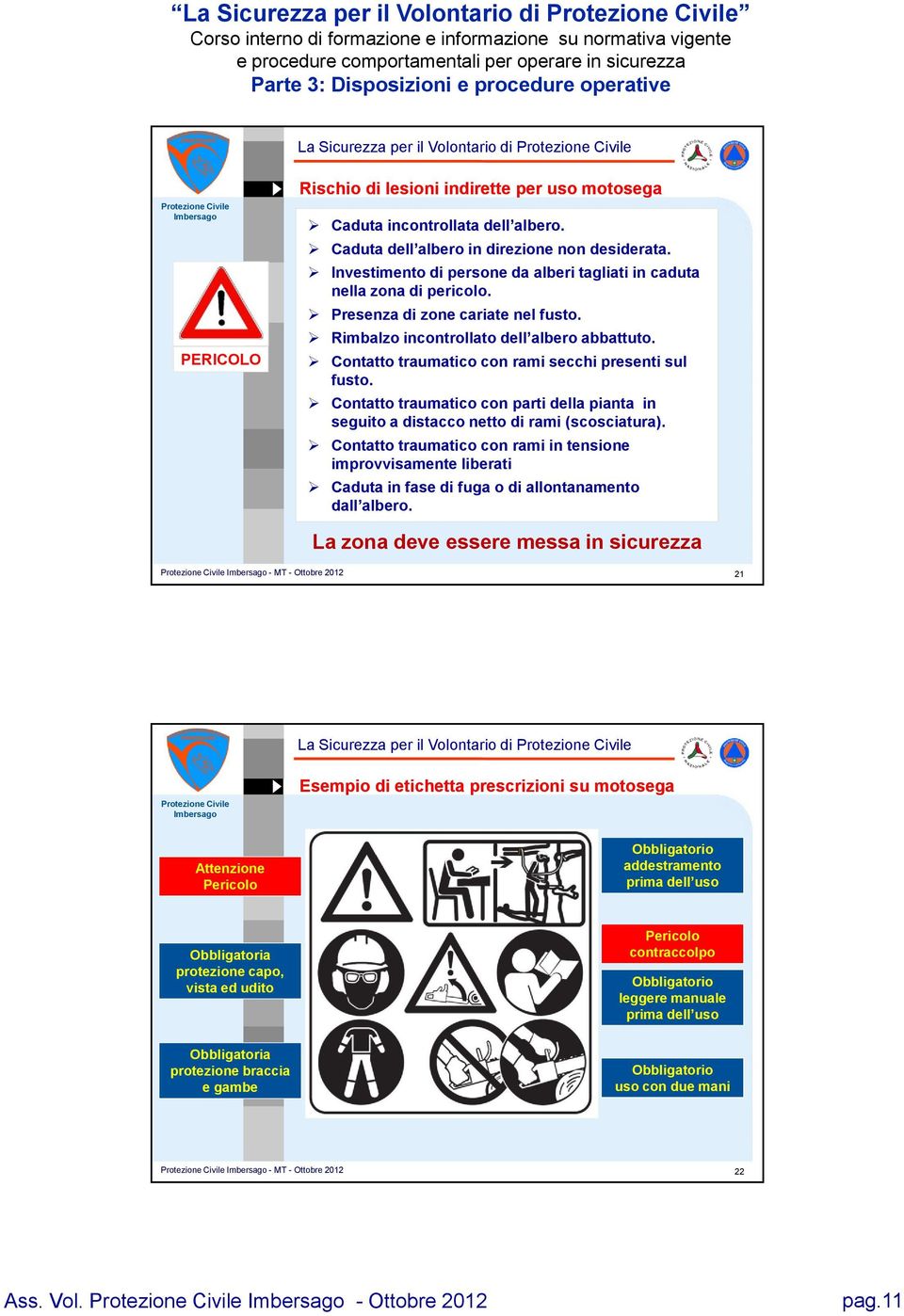 Rimbalzo incontrollato dell albero abbattuto. Contatto traumatico con rami secchi presenti sul fusto. Contatto traumatico con parti della pianta in seguito a distacco netto di rami (scosciatura).