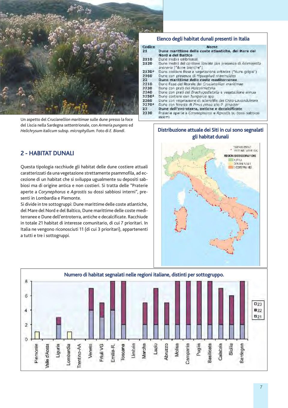 Distribuzione attuale dei Siti in cui sono segnalati gli habitat dunali 2 - HABITAT DUNALI Questa tipologia racchiude gli habitat delle dune costiere attuali caratterizzati da una vegetazione