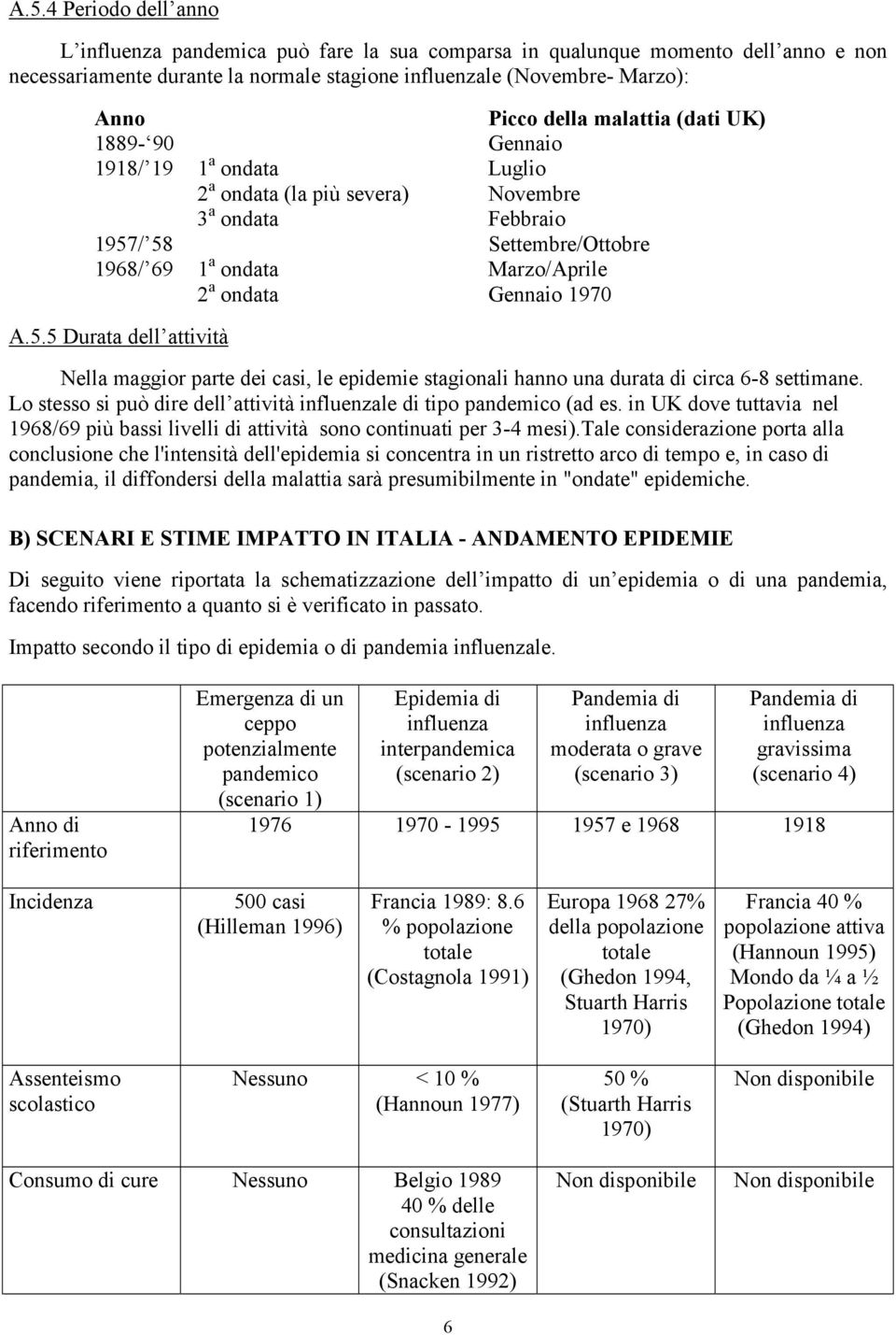 1970 A.5.5 Durata dell attività Nella maggior parte dei casi, le epidemie stagionali hanno una durata di circa 6-8 settimane. Lo stesso si può dire dell attività influenzale di tipo pandemico (ad es.