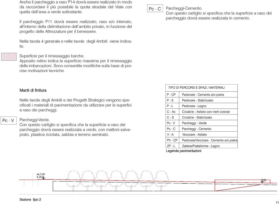 Con questo cartiglio si specifica che la superficie a raso del parcheggio dovrà essere realizzata in cemento.