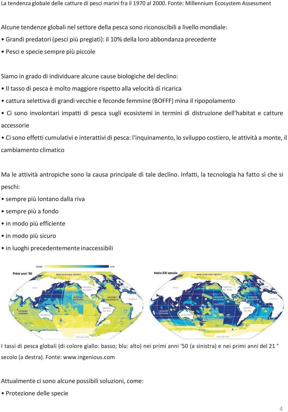 precedente Pesci e specie sempre più piccole Siamo in grado di individuare alcune cause biologiche del declino: Il tasso di pesca è molto maggiore rispetto alla velocità di ricarica cattura selettiva