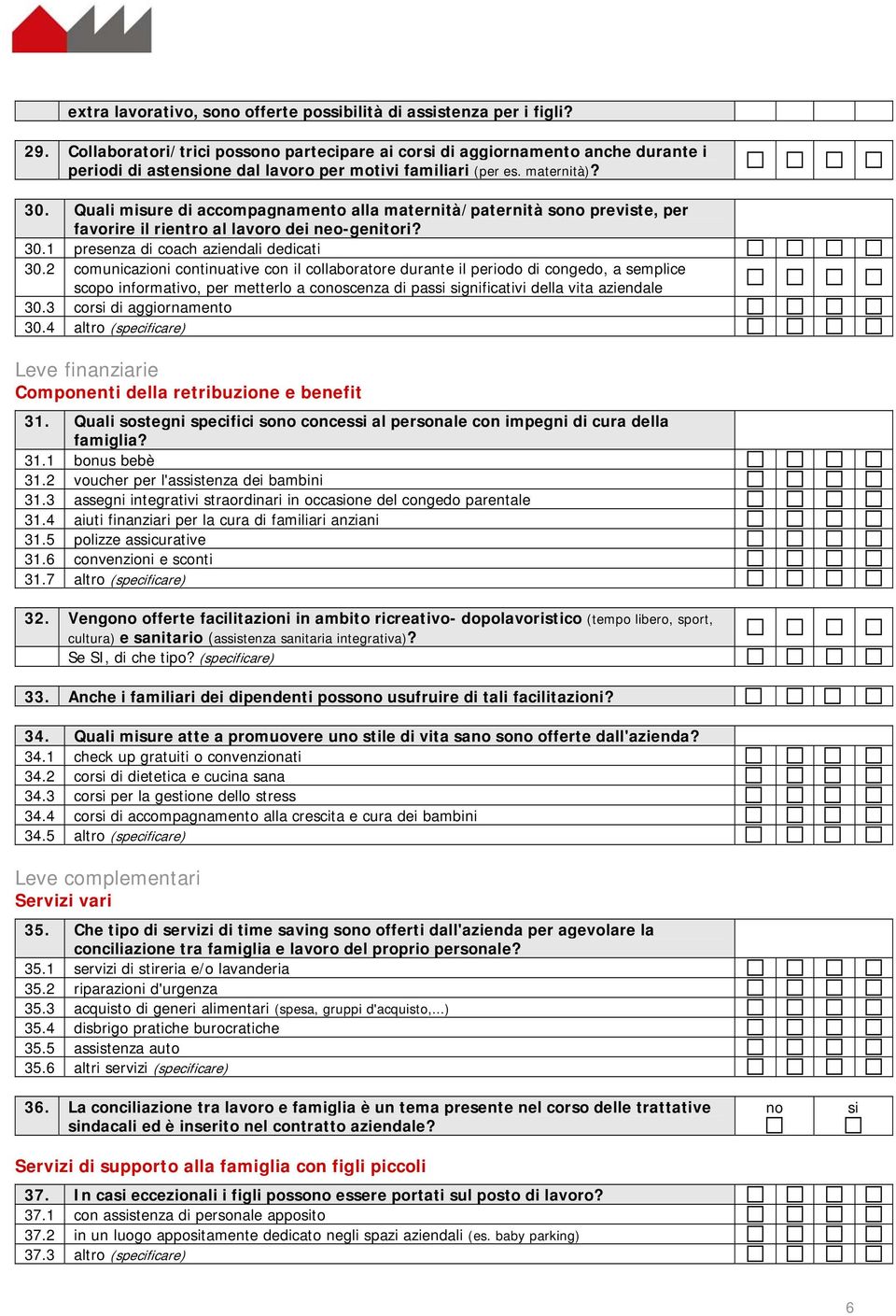 Quali misure di accompagnamento alla maternità/paternità sono previste, per favorire il rientro al lavoro dei neo-genitori? 30.1 presenza di coach aziendali dedicati 30.