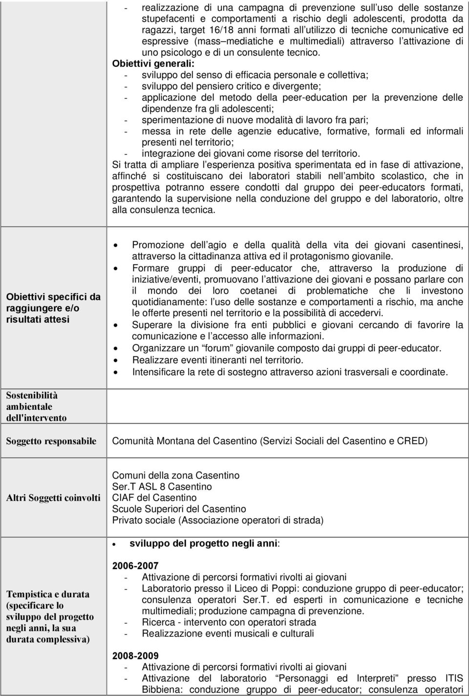 Obiettivi generali: - sviluppo del senso di efficacia personale e collettiva; - sviluppo del pensiero critico e divergente; - applicazione del metodo della peer-education per la prevenzione delle