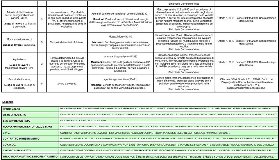 Agenti di commercio (funzionari commerciali)(3342) Mansioni: Vendita di servizi di fornitura di energia elettrica e gas alternativi c/o la Pubblica Amministrazione e gli amministratori di condominio.