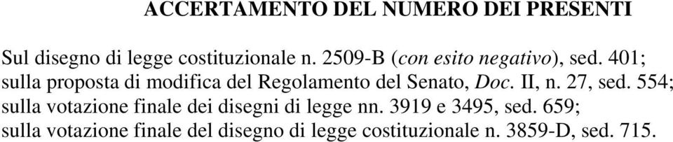 401; sulla proposta di modifica del Regolamento del Senato, Doc. II, n. 27, sed.