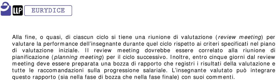 Il review meeting dovrebbe essere correlato alla riunione di pianificazione (planning meeting) per il ciclo successivo.