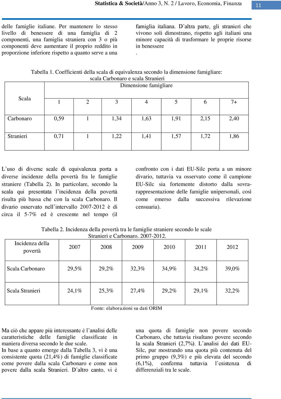 quanto serve a una famiglia italiana. D altra parte, gli stranieri che vivono soli dimostrano, rispetto agli italiani una minore capacità di trasformare le proprie risorse in benessere. Tabella 1.