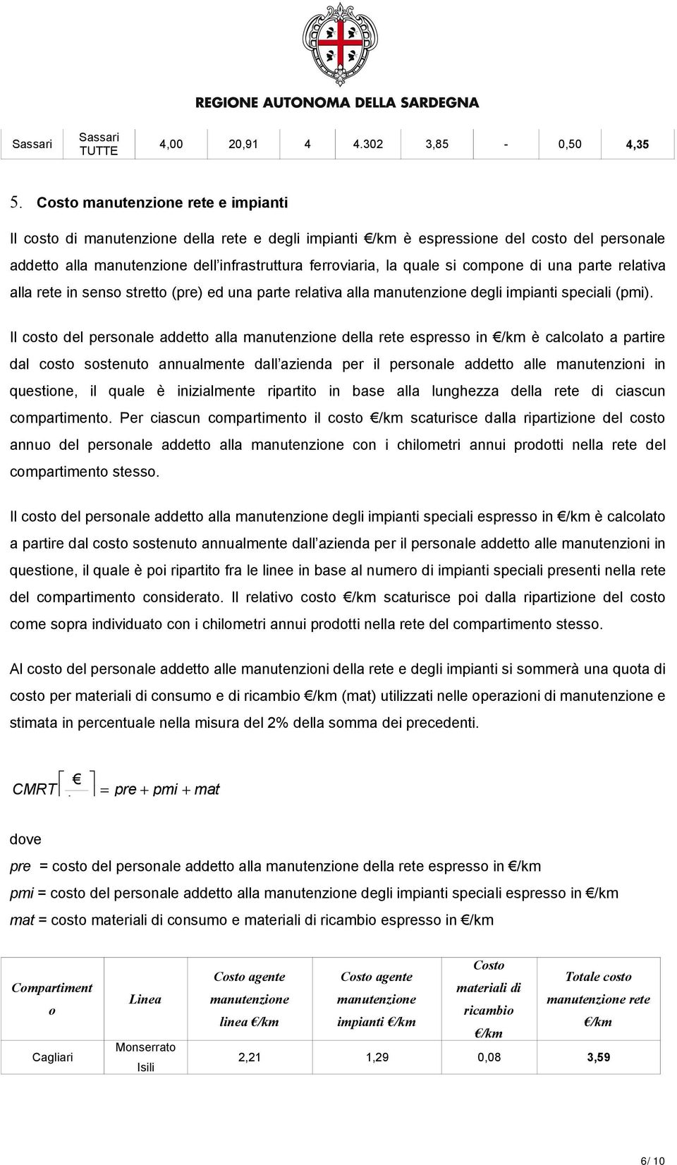 di una parte relativa alla rete in senso stretto (pre) ed una parte relativa alla manutenzione degli impianti speciali (pmi).