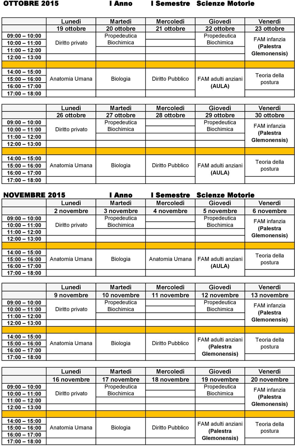 Scienze Motorie 2 novembre 3 novembre 4 novembre 5 novembre 6 novembre 9 novembre 10 novembre