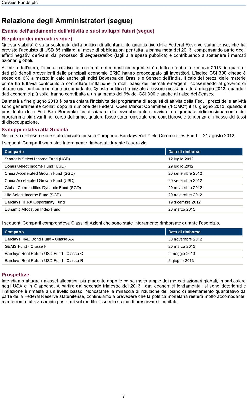 effetti negativi derivanti dal processo di sequestration (tagli alla spesa pubblica) e contribuendo a sostenere i mercati azionari globali.