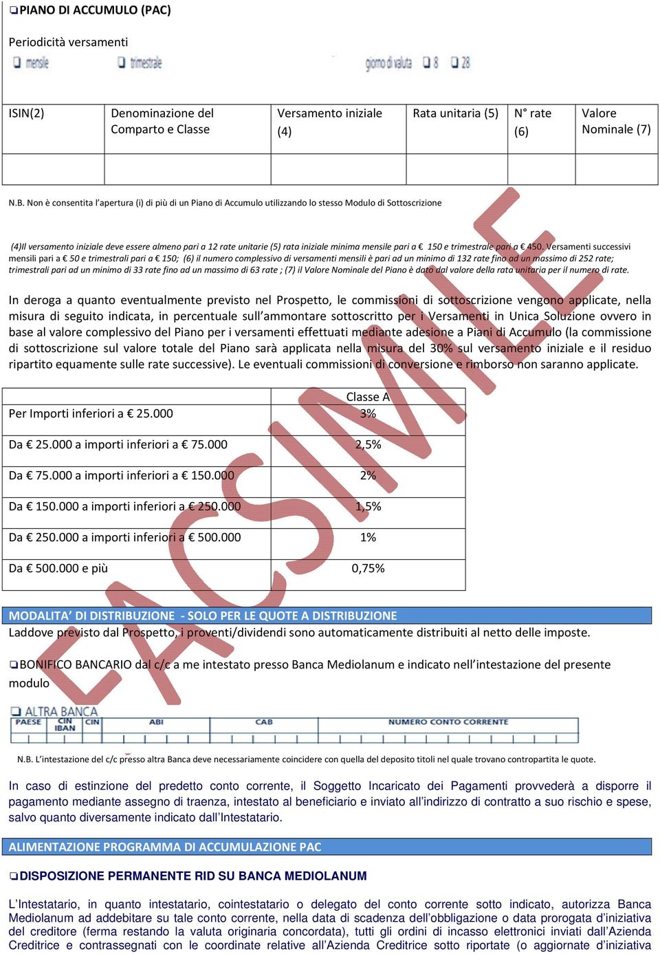 minima mensile pari a 150 e trimestrale pari a 450.