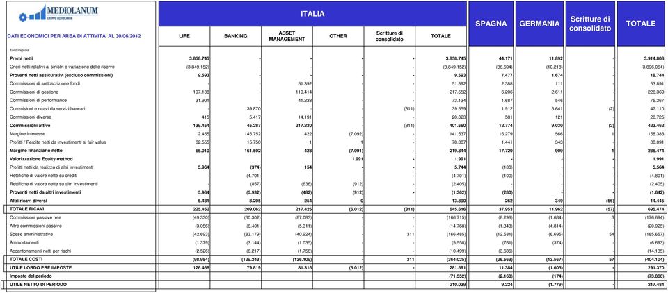 Commisioni e ricavi da servizi bancari Commissioni diverse Commissioni attive Margine interesse Profitti / Perdite netti da investimenti al fair value Margine finanziario netto Valorizzazione Equity