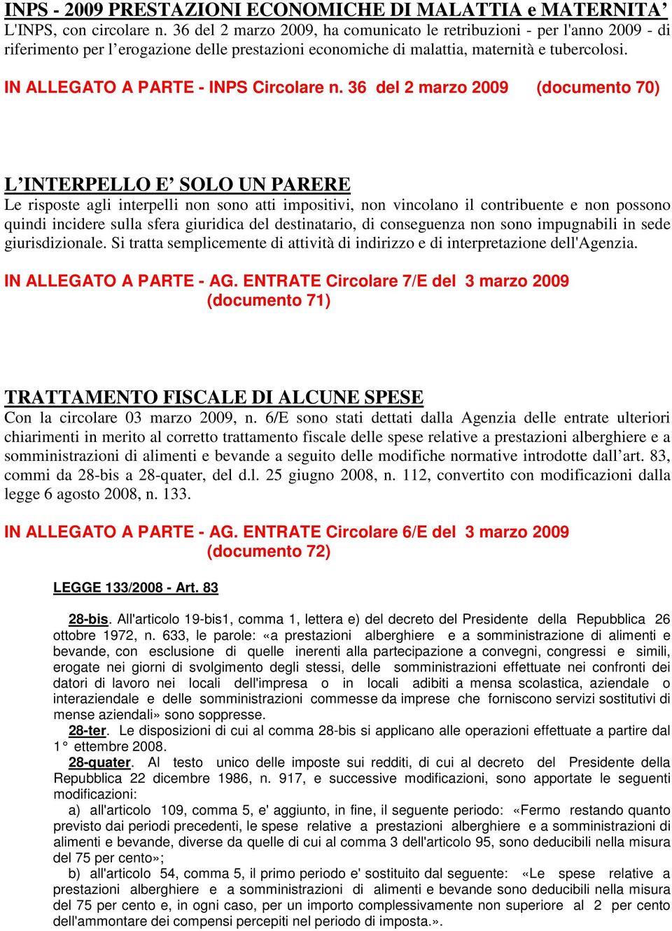 IN ALLEGATO A PARTE - INPS Circolare n.