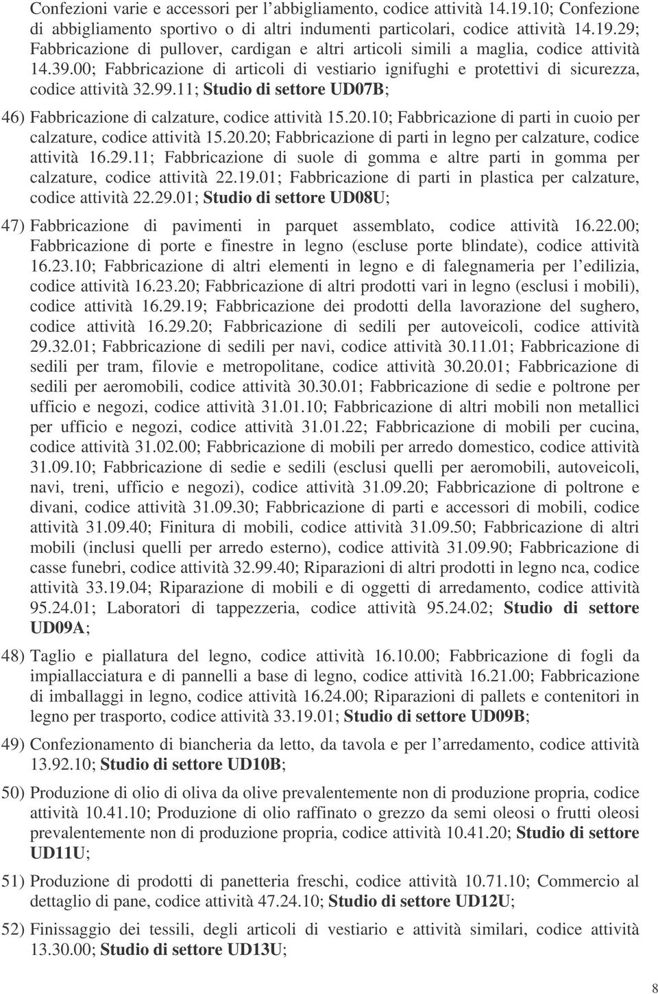 10; Fabbricazione di parti in cuoio per calzature, codice attività 15.20.20; Fabbricazione di parti in legno per calzature, codice attività 16.29.