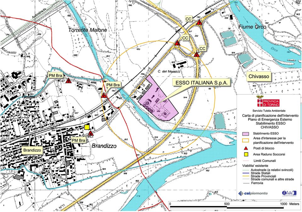 di Emergenza Esterno Stabilimento ESSO CHIVASSO Stabilimento ESSO Area d'interesse per la pianificazione dell'intervento $T Posti di