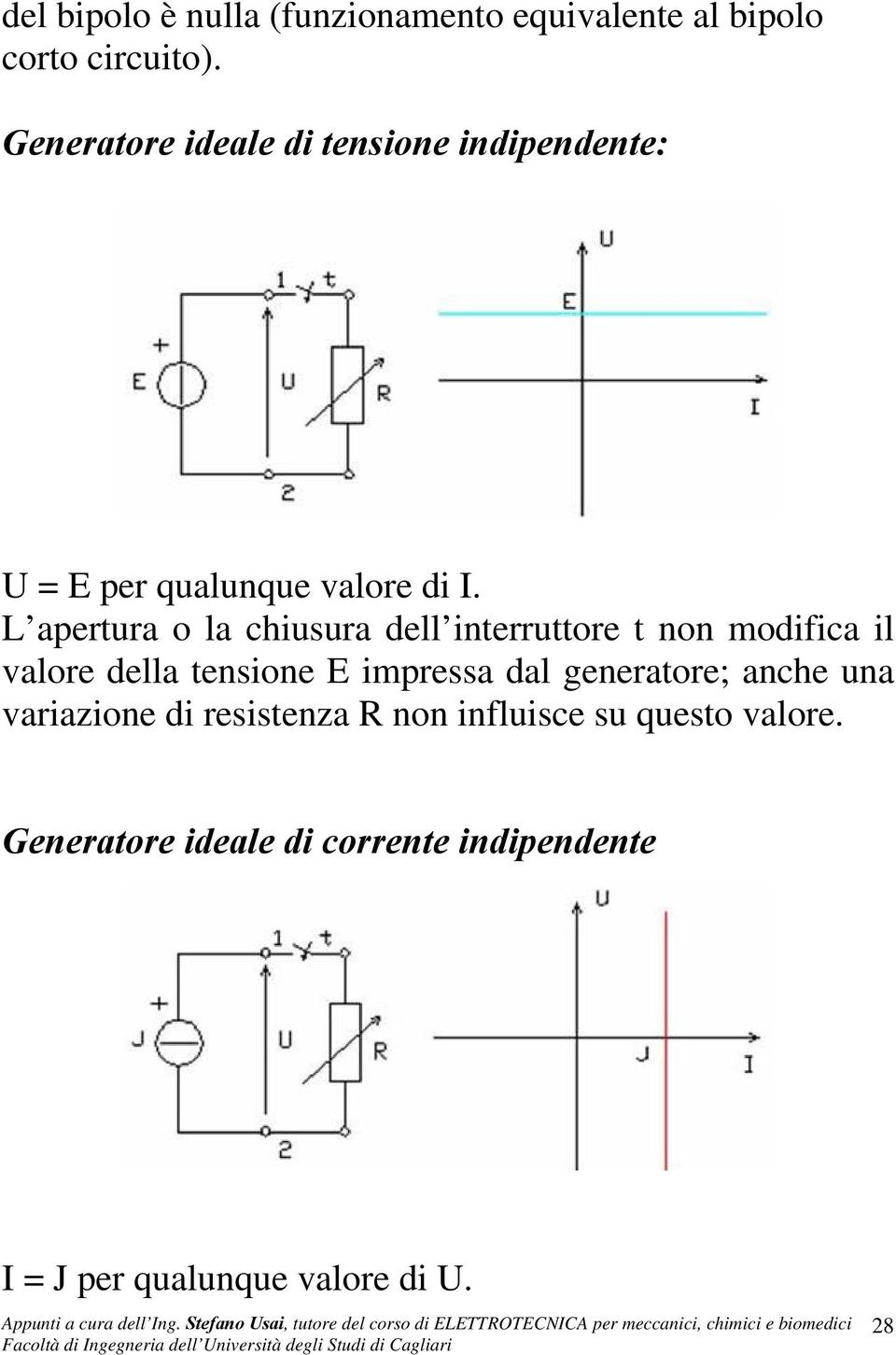 L apertura o la chiusura dell interruttore t non modifica il valore della tensione E impressa dal