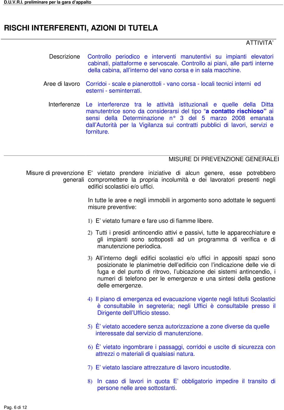 Aree di lavoro Corridoi - scale e pianerottoli - vano corsa - locali tecnici interni ed esterni - seminterrati.