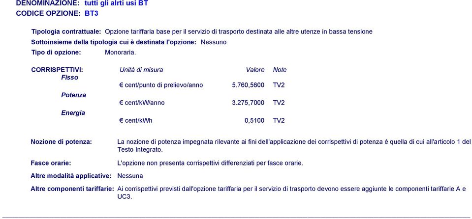 destinata alle altre utenze in bassa tensione cent/punto di