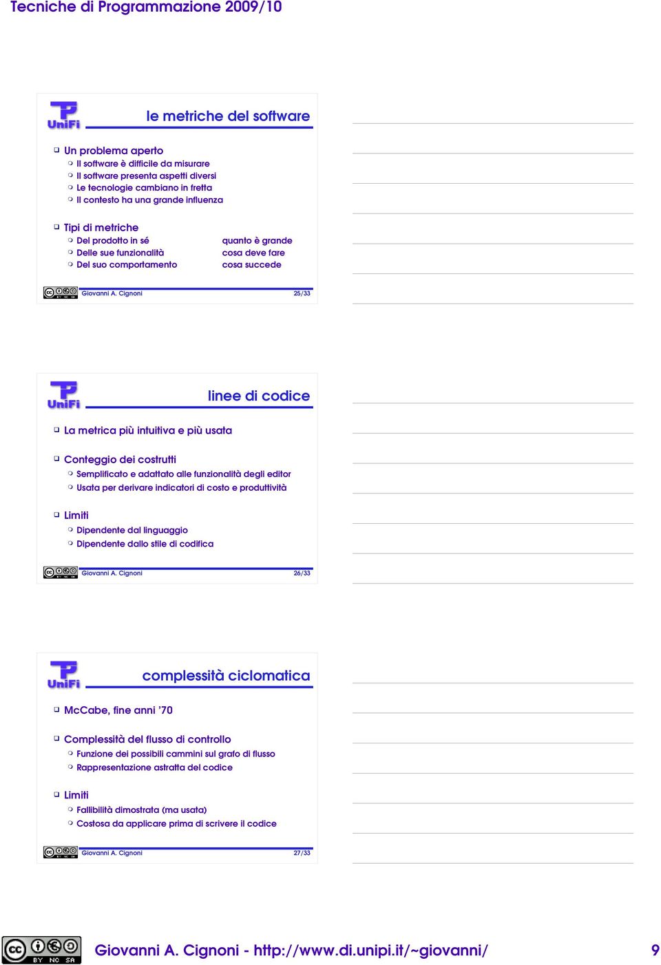 Semplificato e adattato alle funzionalità degli editor Usata per derivare indicatori di costo e produttività Limiti Dipendente dal linguaggio Dipendente dallo stile di codifica 26/33 complessità