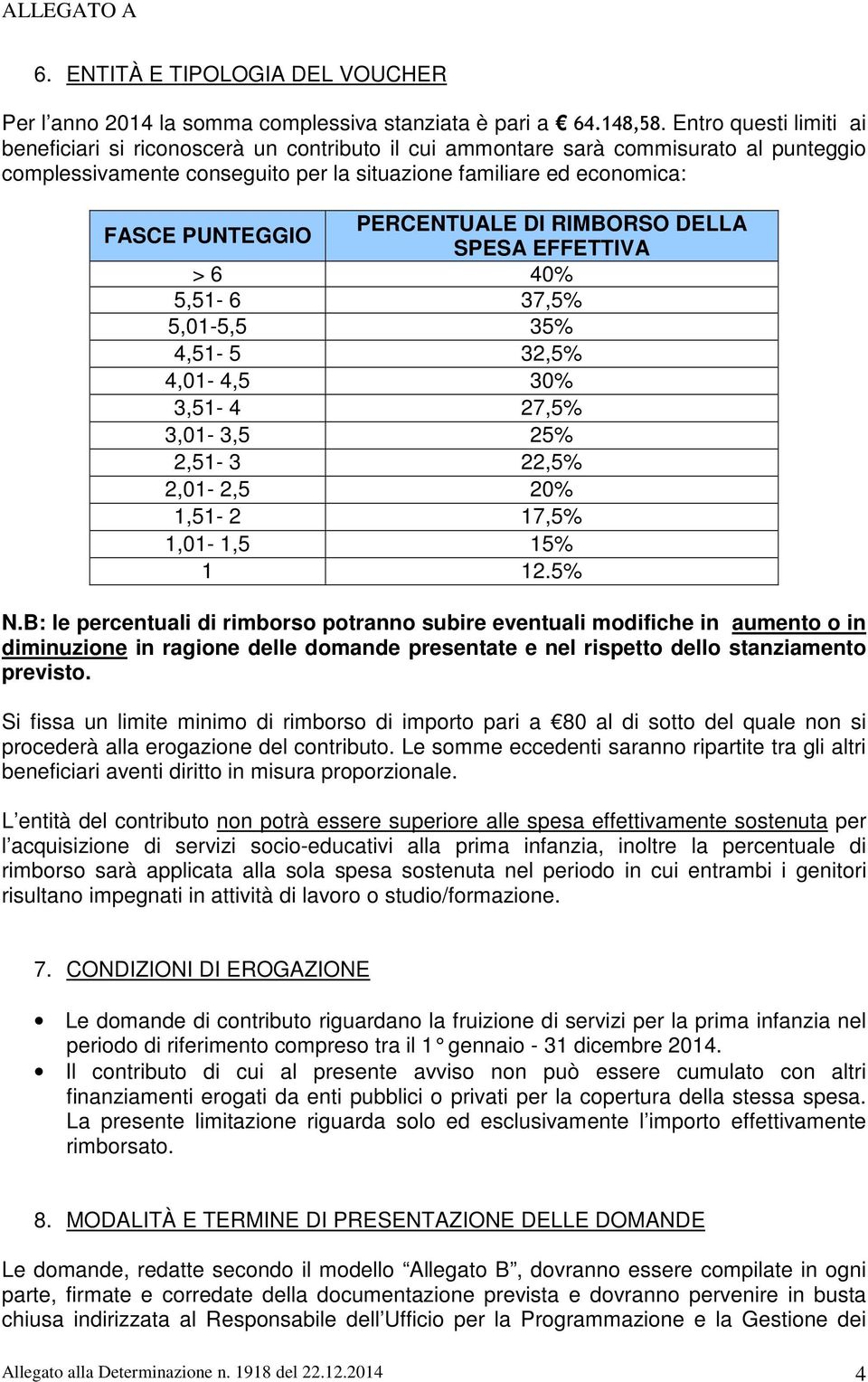 PERCENTUALE DI RIMBORSO DELLA SPESA EFFETTIVA > 6 40% 5,51-6 37,5% 5,01-5,5 35% 4,51-5 32,5% 4,01-4,5 30% 3,51-4 27,5% 3,01-3,5 25% 2,51-3 22,5% 2,01-2,5 20% 1,51-2 17,5% 1,01-1,5 15% 1 12.5% N.