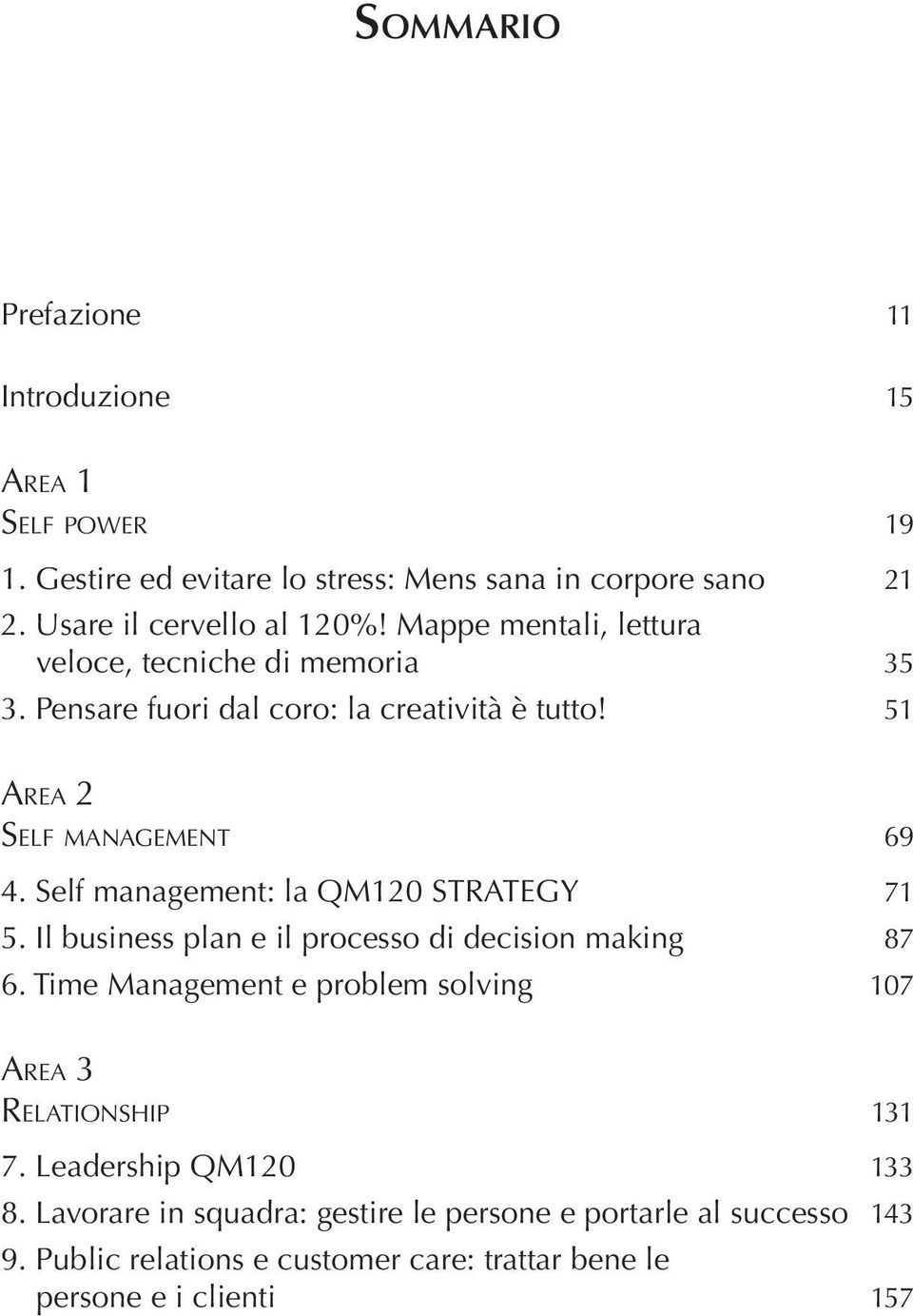 Self management: la QM120 STRATEGY 71 5. Il business plan e il processo di decision making 87 6.