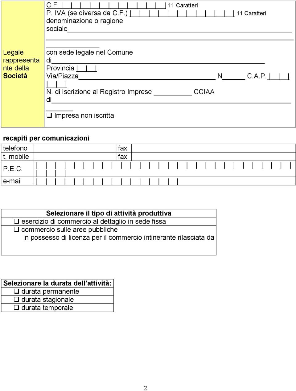 IAA di Impresa non iscritta recapiti per comunicazioni telefono fax t. mobile fax P.E.C.