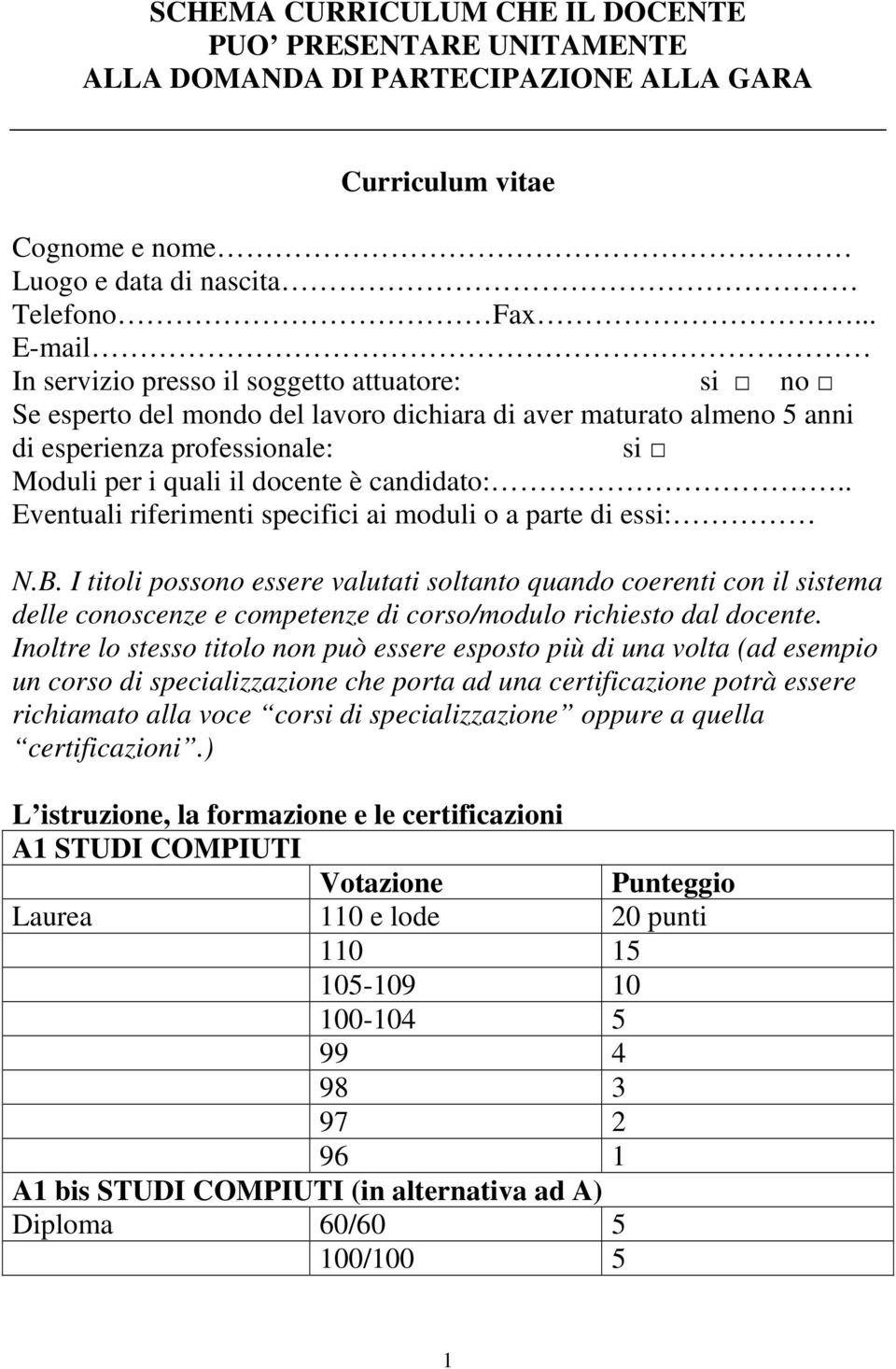 candidato:.. Eventuali riferimenti specifici ai moduli o a parte di essi: N.B.