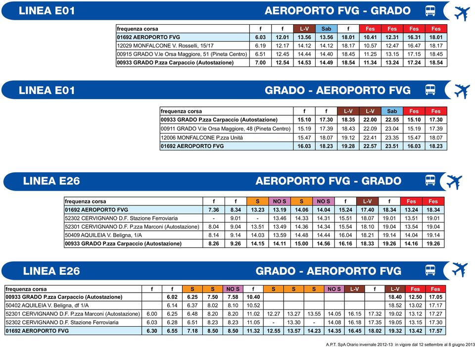 24 18.54 frequenza corsa f f L-V L-V Sab Fes Fes 00933 GRADO P.zza Carpaccio (Autostazione) 15.10 17.30 18.35 22.00 22.55 15.10 17.30 00911 GRADO V.le Orsa Maggiore, 48 (Pineta Centro) 15.19 17.39 18.