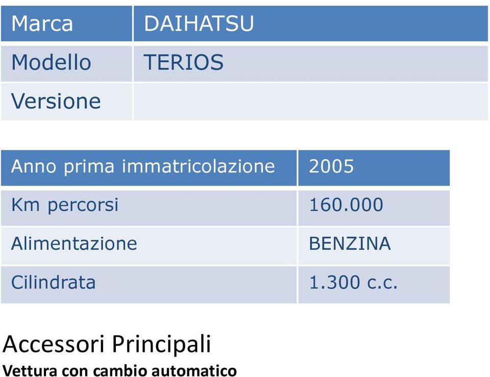 percorsi 160.000 BENZINA 1.300 c.c.