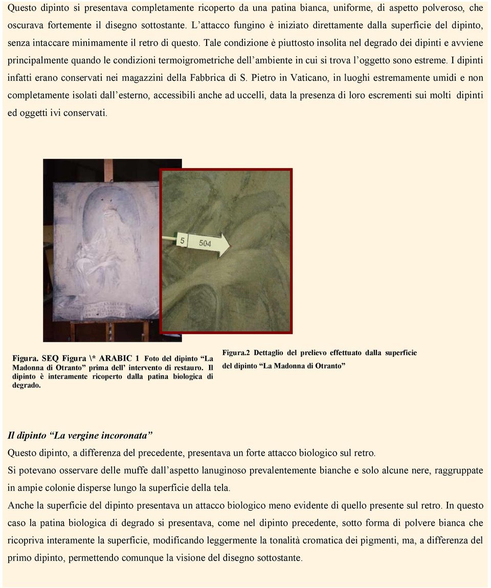 Tale condizione è piuttosto insolita nel degrado dei dipinti e avviene principalmente quando le condizioni termoigrometriche dell ambiente in cui si trova l oggetto sono estreme.