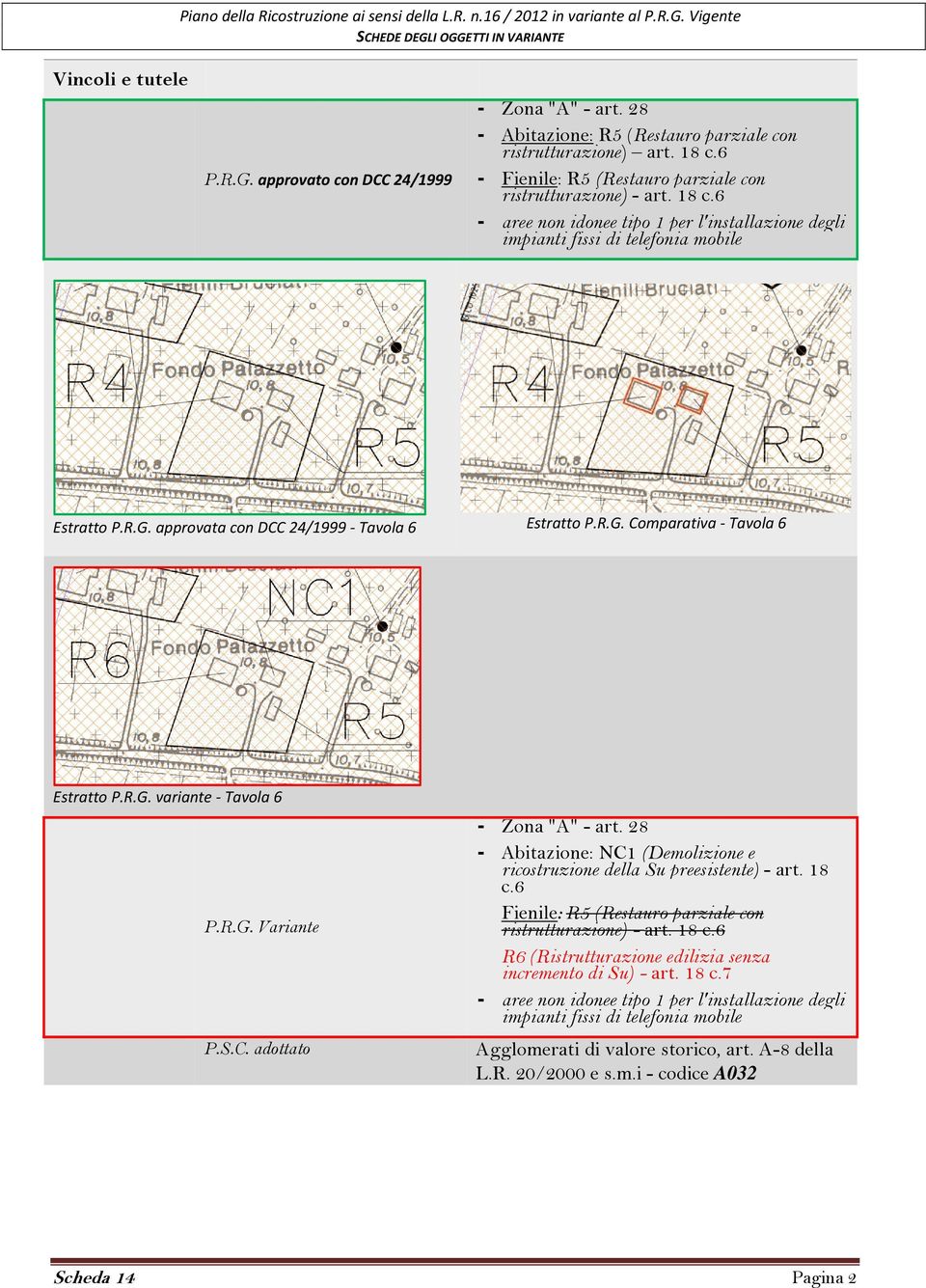 R.G. Variante P.S.C. adottato - Abitazione: NC1 (Demolizione e ricostruzione della Su preesistente) - art. 18 c.