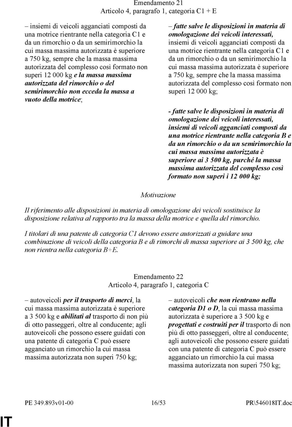 ecceda la massa a vuoto della motrice; fatte salve le disposizioni in materia di omologazione dei veicoli interessati, insiemi di veicoli agganciati composti da una motrice rientrante nella categoria